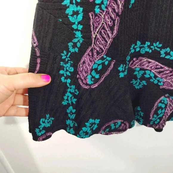 CLEARANCE Vintage Notations Skirt Paisley Print Pink Aqua Ruffle Hem Stretchy XL - Picture 10 of 12